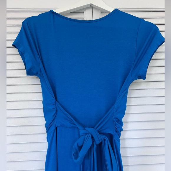 Royal Blue Short-Sleeve Knot Front Maternity Dress - Picture 2 of 5
